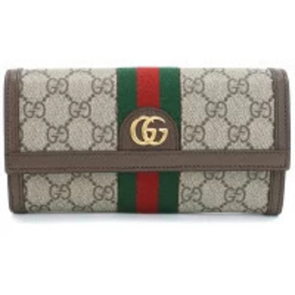 Gucci Bi fold Long Wallet Coin Purse GG Supreme Canvas Italy Brown